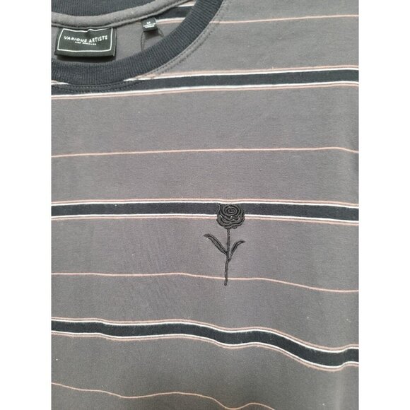 Various artiste Los Angeles Men's Gray Striped T-Shirt With Embroidered Rose Lo - Picture 5 of 11